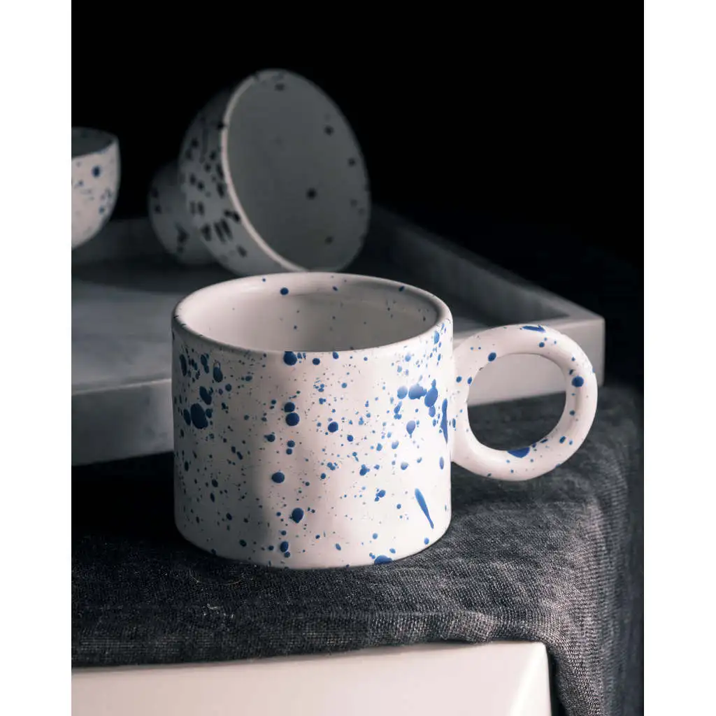 Nordic ceramic coffee mug Custom logo matte glaze spot handmade multicolor dessert teacups with ring handles