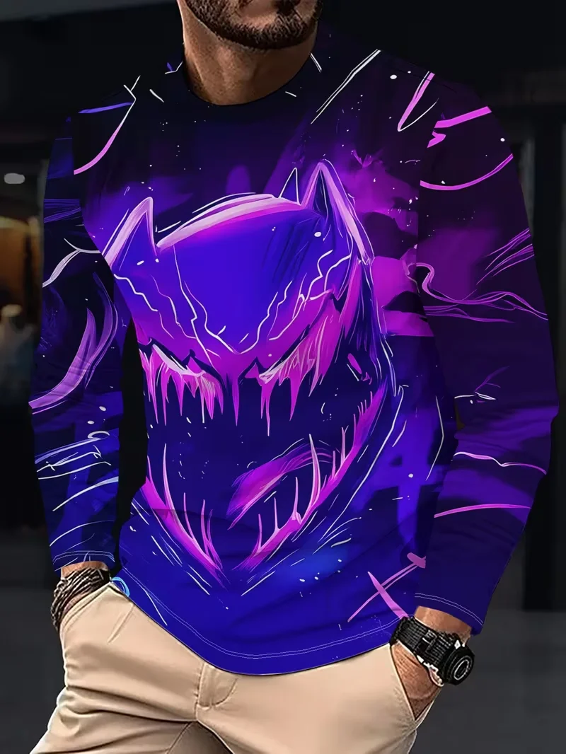 2026 Autumn New Men's 3D Printed Long Sleeve Round Neck T-shirt, Hip Hop Street Fashion Trendy Handsome Versatile Top