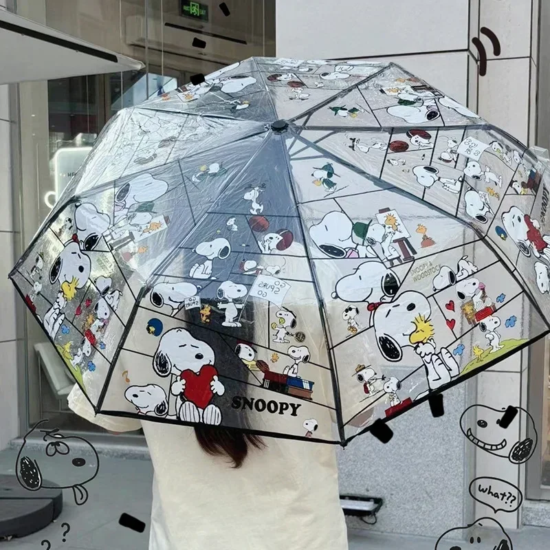 Snoopys Cartoon Transparent Umbrella Cute Windproof Compact Automatic Umbrellas Portable Children Student Birthday Gifts