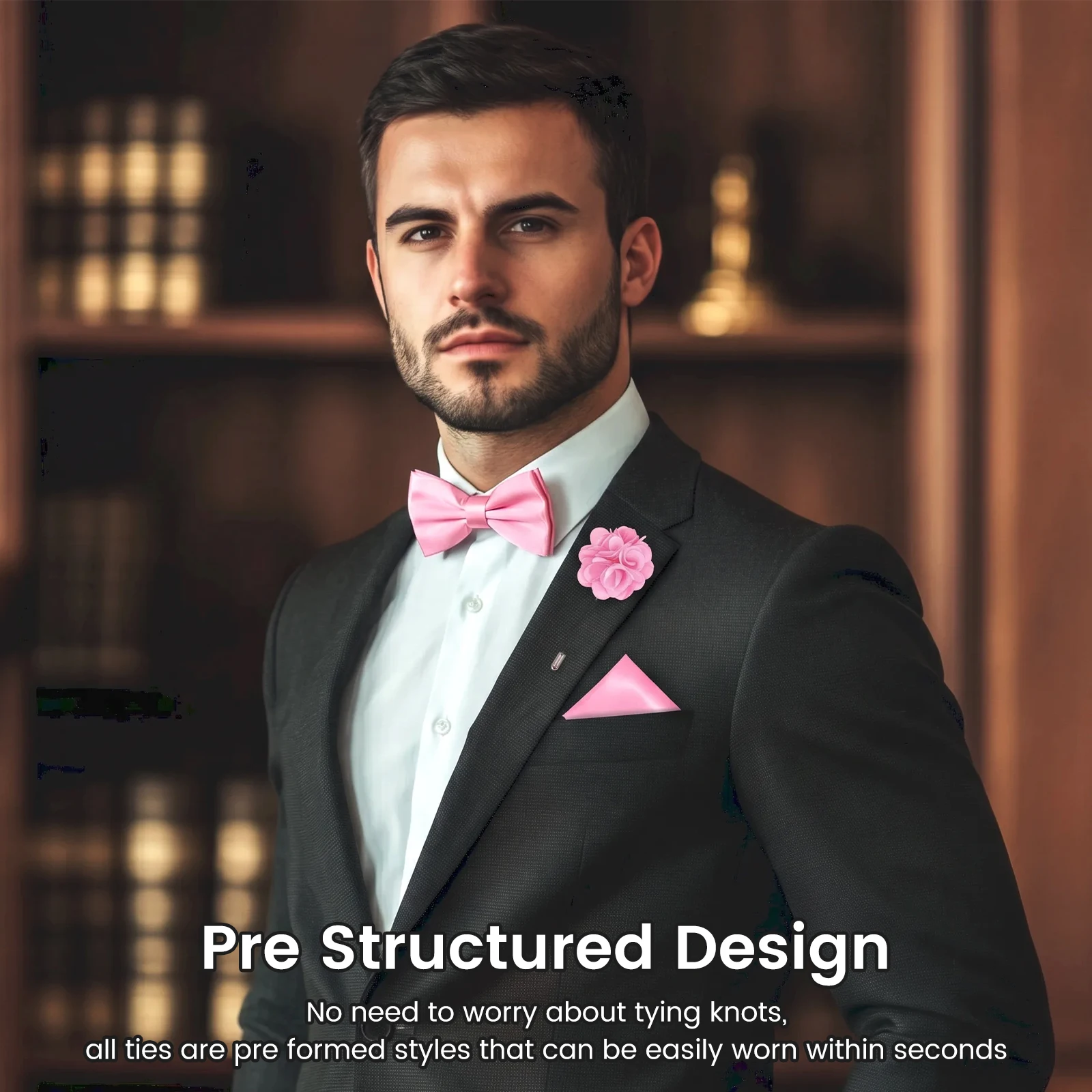 Men's Bowtie Set Pocket Square Lapel Pin Floral Brooch Butterfly Cravat for Wedding Suit Accessories Gift For Groomsmen Bow Tie