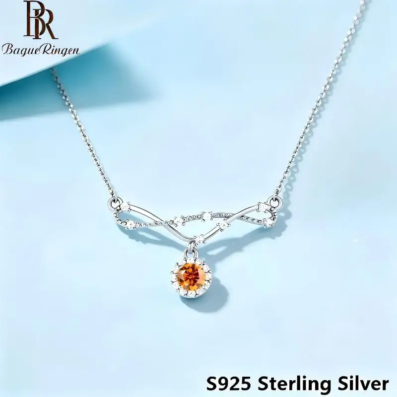 BR S925 Silver Star Orbit Necklace, 0.5 Carat Popular High-End Style Moissanite Necklace