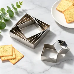 Cake Ring Set, 5PCS Square Stainless Steel, Food Grade Smooth Edge Easy Clean, Pancake Biscuit Molds, Cake Decorating