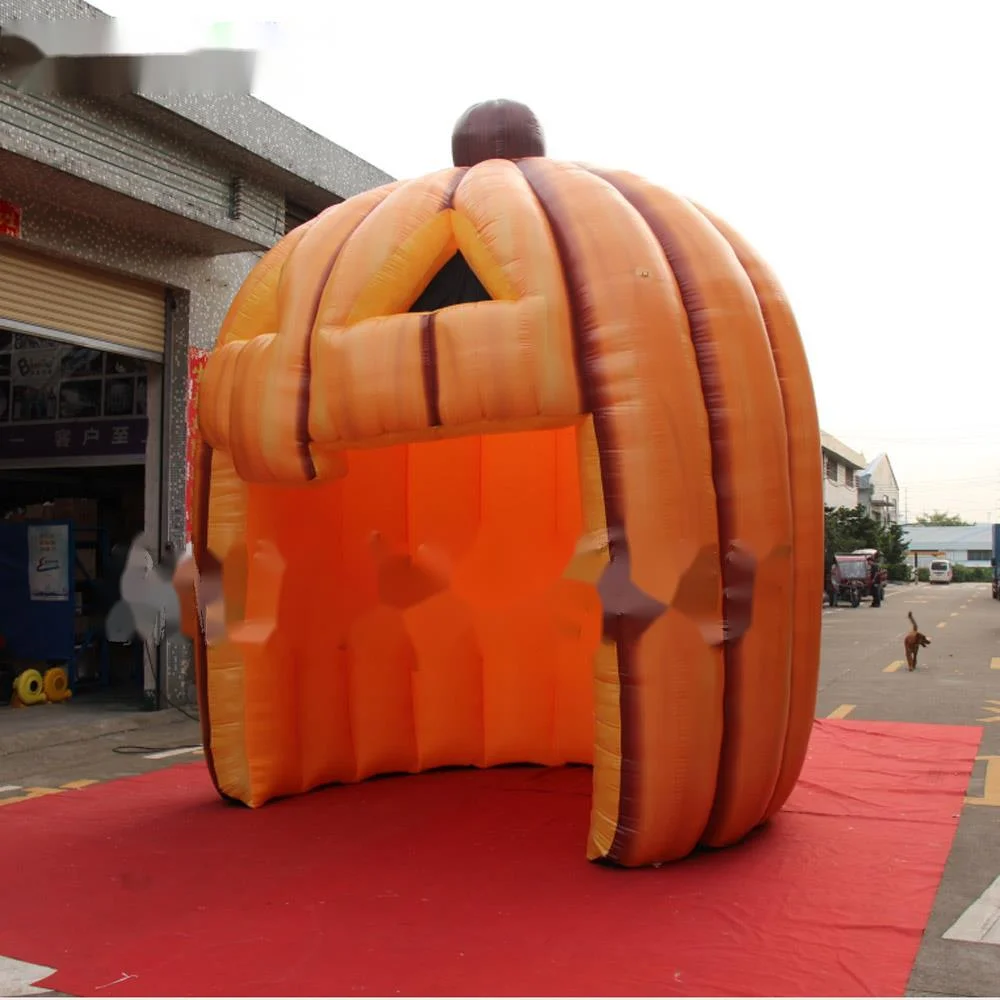 Groothandel 4M Hoge Kunstmatige Opblaasbare Pompoentent Voor Halloween Decoratie Outdoor Evenement Oranje Podium Tunnel Met Blower