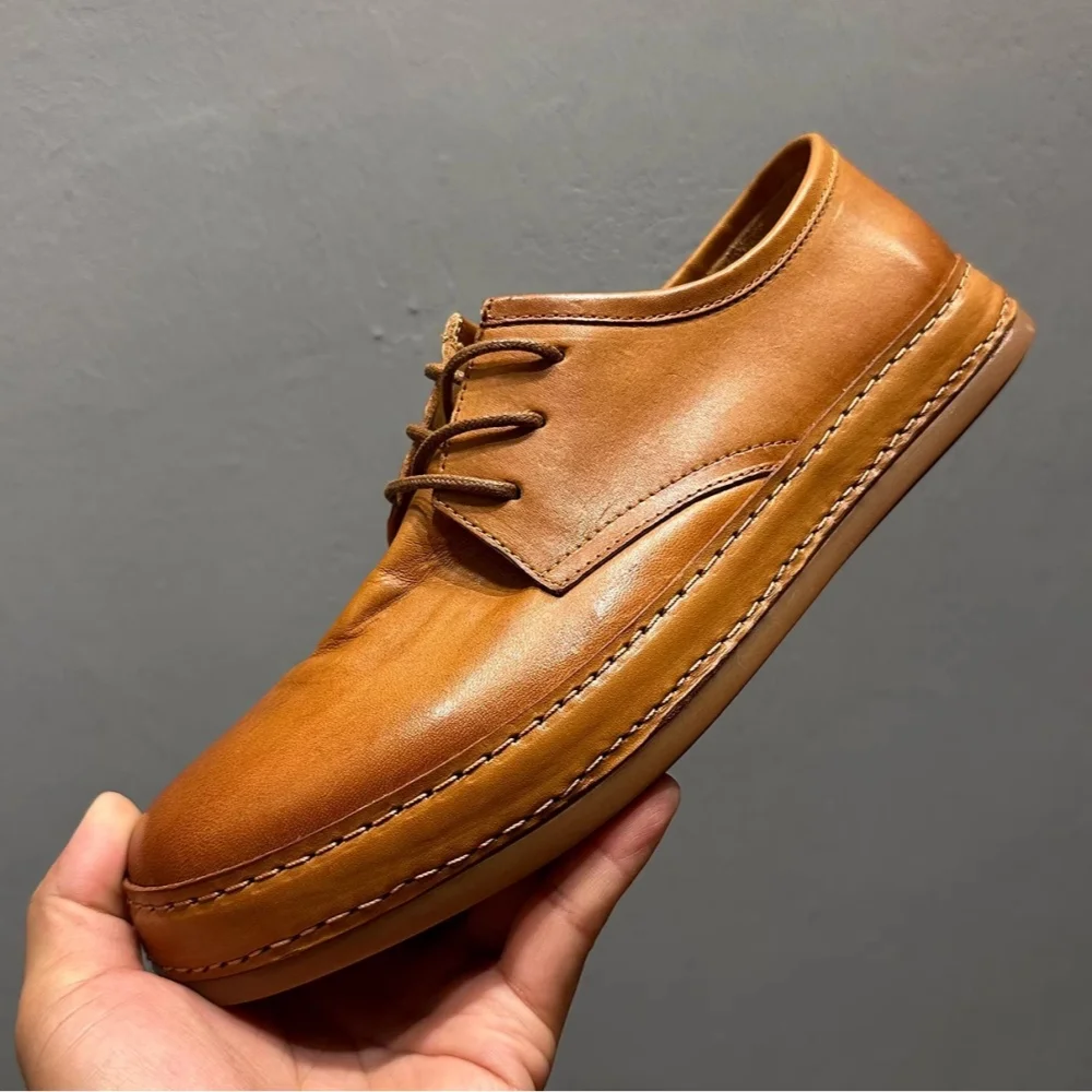 

QHCCID Horse Leather Casual Shoes for Men High-end Handmade Genuine Leather Retro British-style Business Casual Shoes