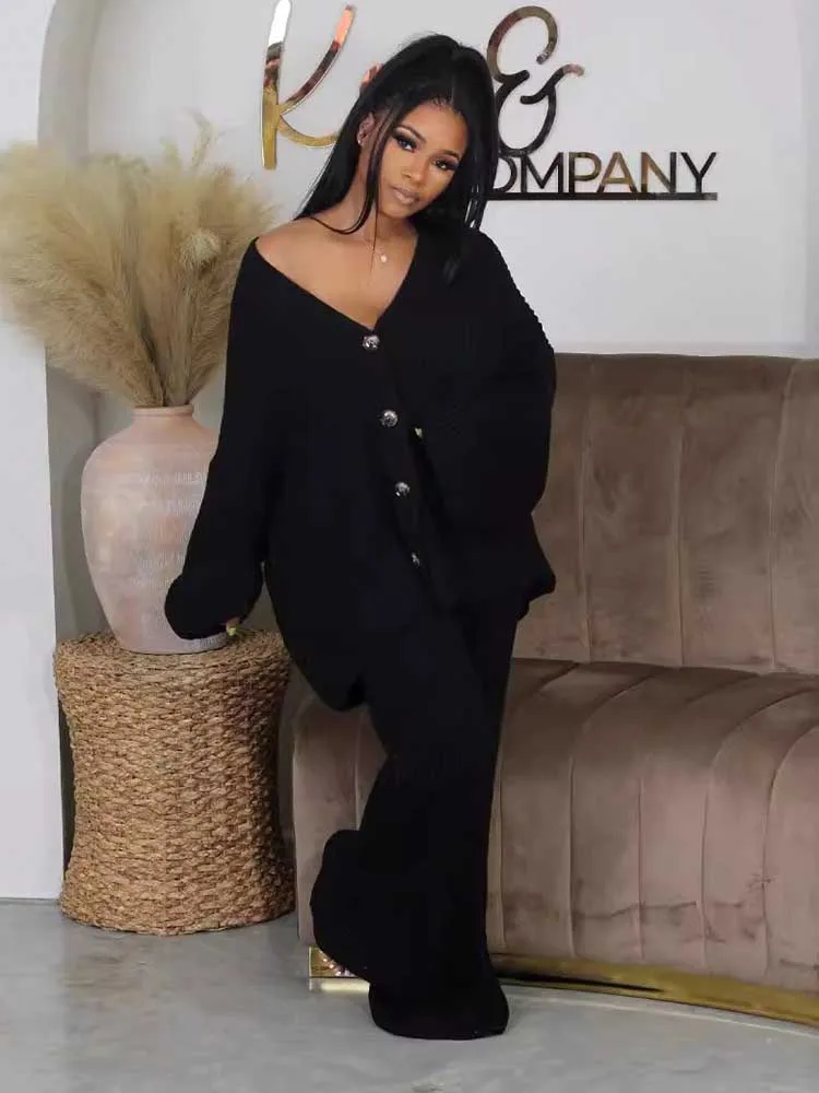 2piece Woman Outfit Long Sleeve Thick Cardigan Suit of Sweater and Trousers Winter Sweat Suit Set Womens Wholesale Dropshipping