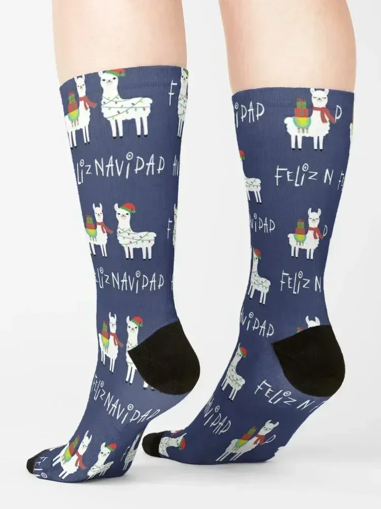 Christmas Llama Feliz Navidad (Spanish Alpaca) Socks Lots luxe set Toe sports Socks Women's Men's