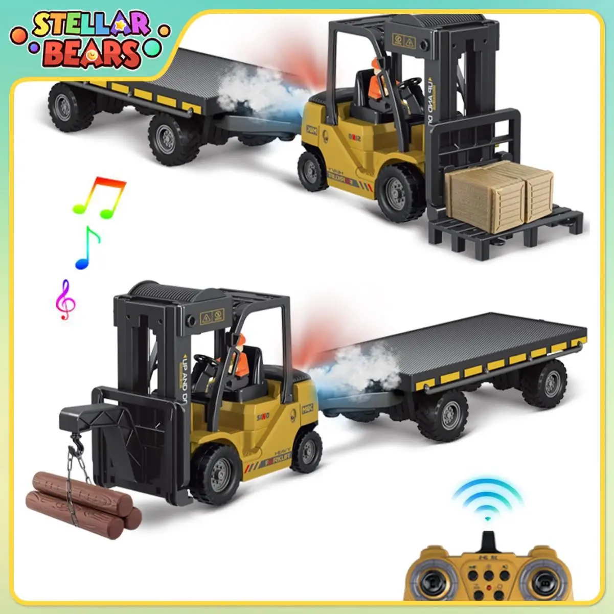 2.4G 11CH RC Forklift Trailer Lights Music Spray 1:24 Heavy Truck Car Model Remote Control Flatbed Trailer Toy for Children Gift