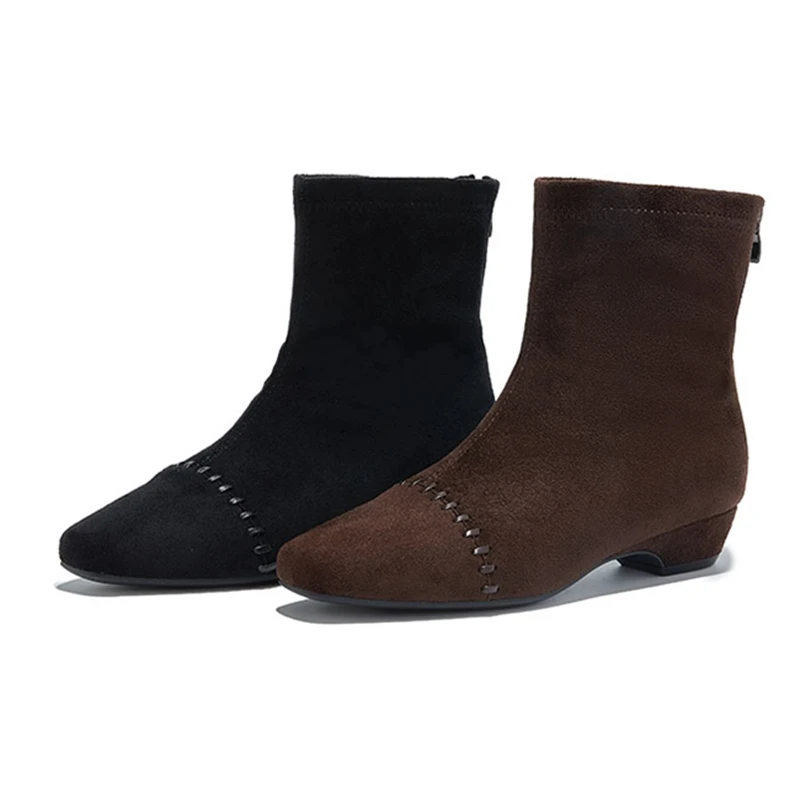 

AIYUQI Women's ankle boots and short boots Woven Maillard square toe Women boots Large size rear zipper female fashion boots