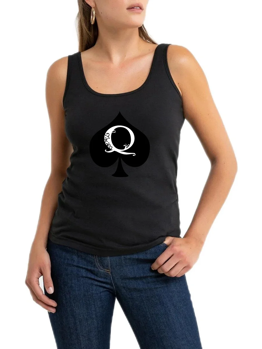 Queen of Spades Design Cotton Sexy Slim Fit Tank Tops Hotwife Women\'s Humorous Fun Flirty Style Sleeveless Tee Shirt Sports Top