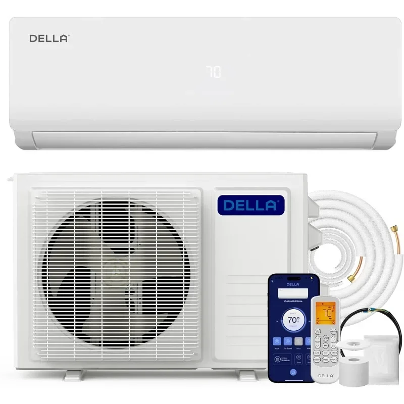 DELLA Versa Series 12000 BTU Mini Split Air Conditioner Work with Alexa with 1 Ton Pre-Charged Heat Pump Ductless Inverter