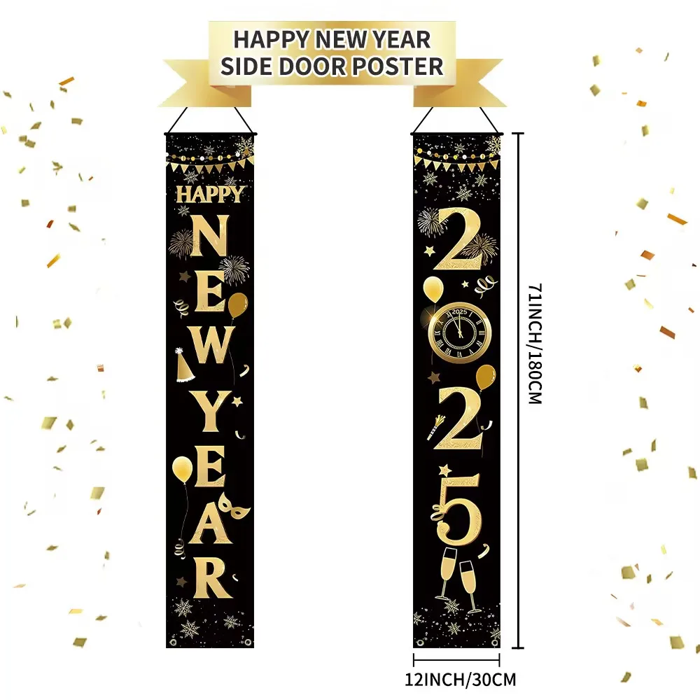 2025 Happy New Year Door Banner New Year Porch Banner Signs Happy New Year Hanging Decorations for New Years Eve Party