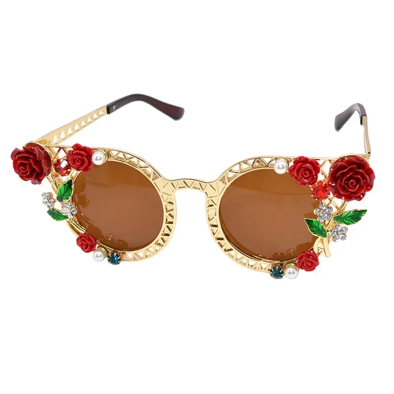 

2022 Flower Baroque Pearl Sunglasses Women's Lentes Oculos Gafas De Sol Feminino Lunette Soleil Crystal Sun Glasses Mujer