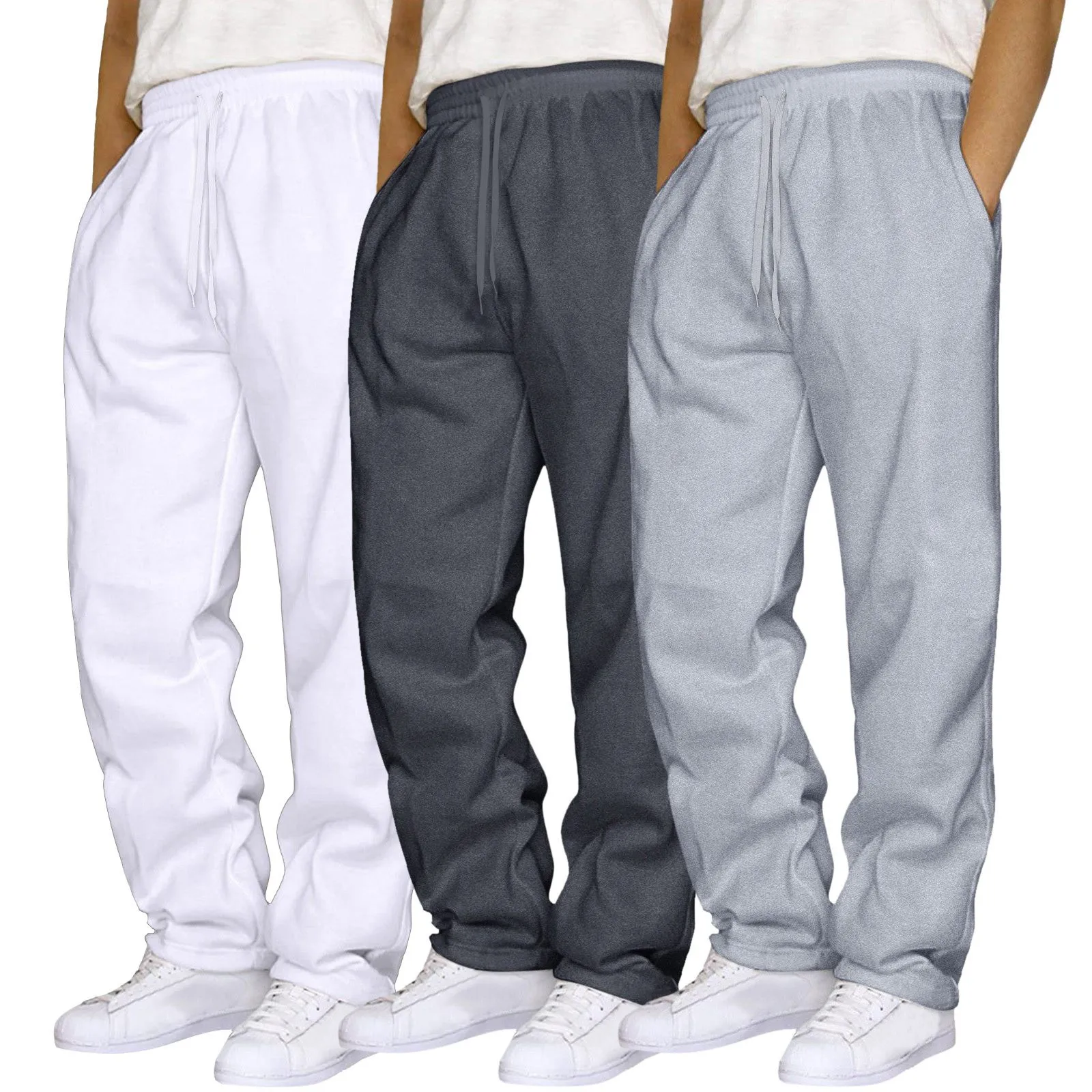 3 pc/set masculino cor sólida hip hop calças casuais jogging sweatpants atlético streetwear esportes de fitness calças masculinas