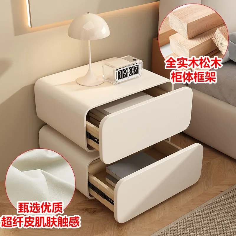 

Smart bedside table Cream style simple modern solid wood bedside storage cabinet Bedroom light luxury high-end bedside cabinet