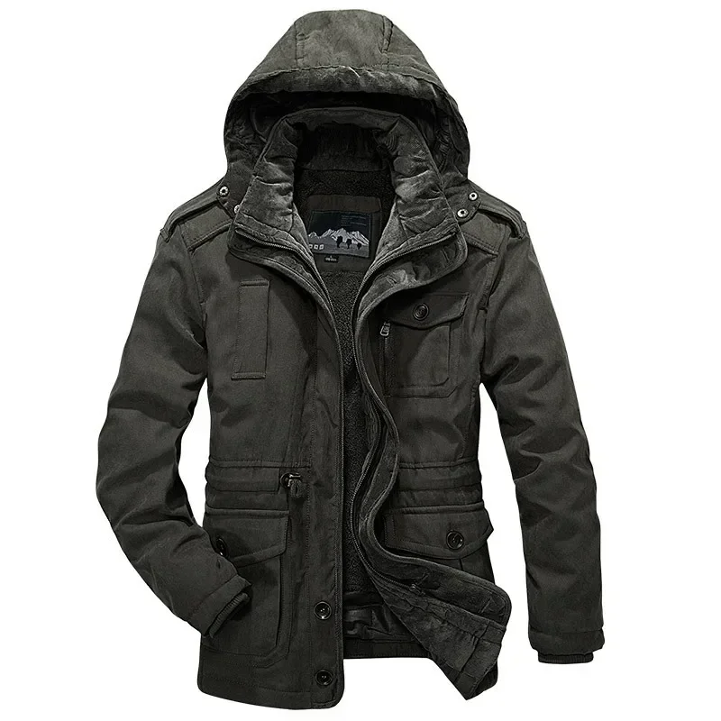 Jassen Militaire Cargo Jas Winddichte Bovenkleding Heren Lange Parka Winter Mode Jassen Capuchon Dikke Fleece Windjack