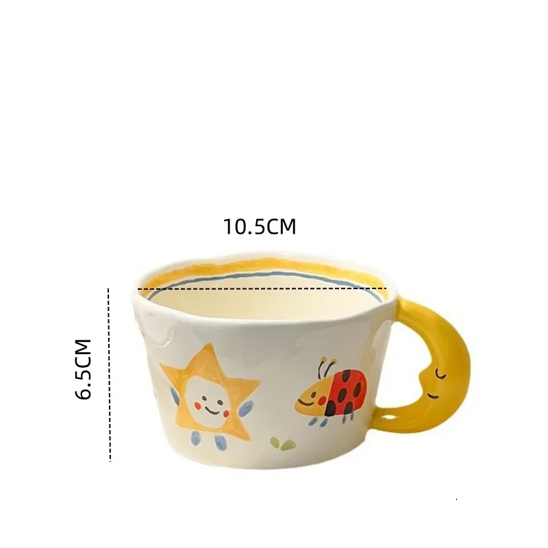 Tasse en céramique Graffiti pour enfants, poignée lune créative, tasse à lait étoile du soleil, tasse à café pour étudiants, eau standardisée, cadeau d'anniversaire coréen, 300ml