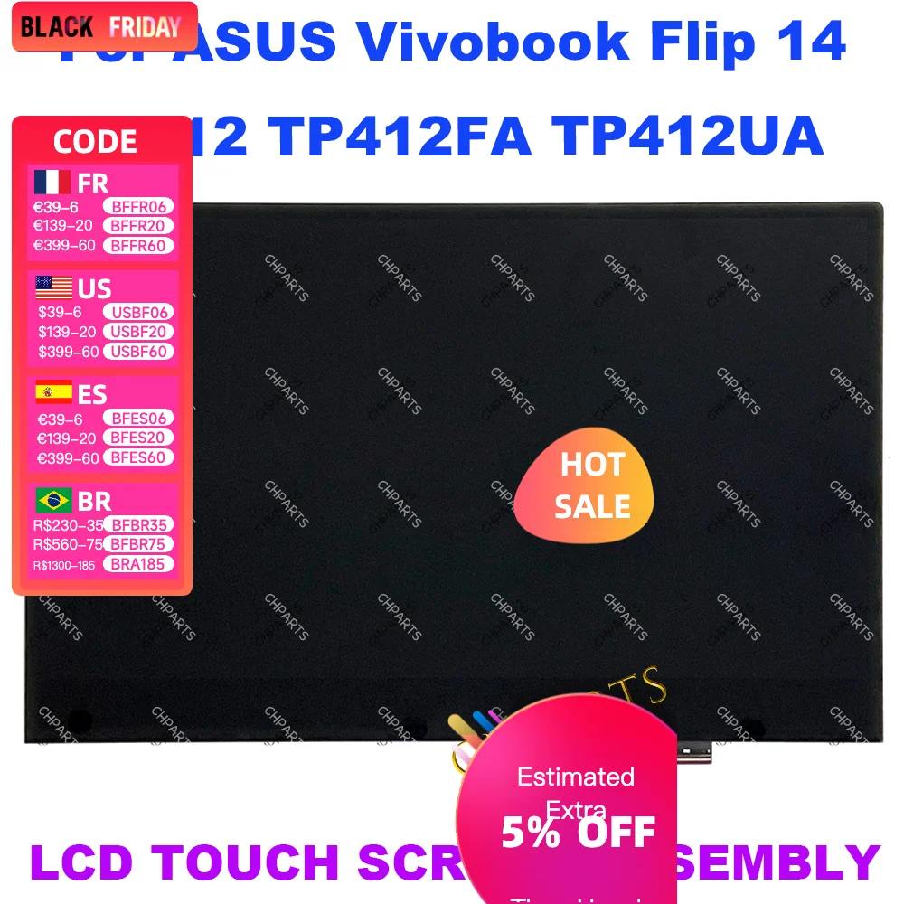 New 14'' For Asus Vivobook Flip 14 TP412FA TP412UA Laptop Led Touch Digitizer Replacement Assembly