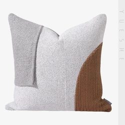 Light luxury modern model room cotton and hemp stitching leather woven pillow Simple designer geometric living room sofa pillow