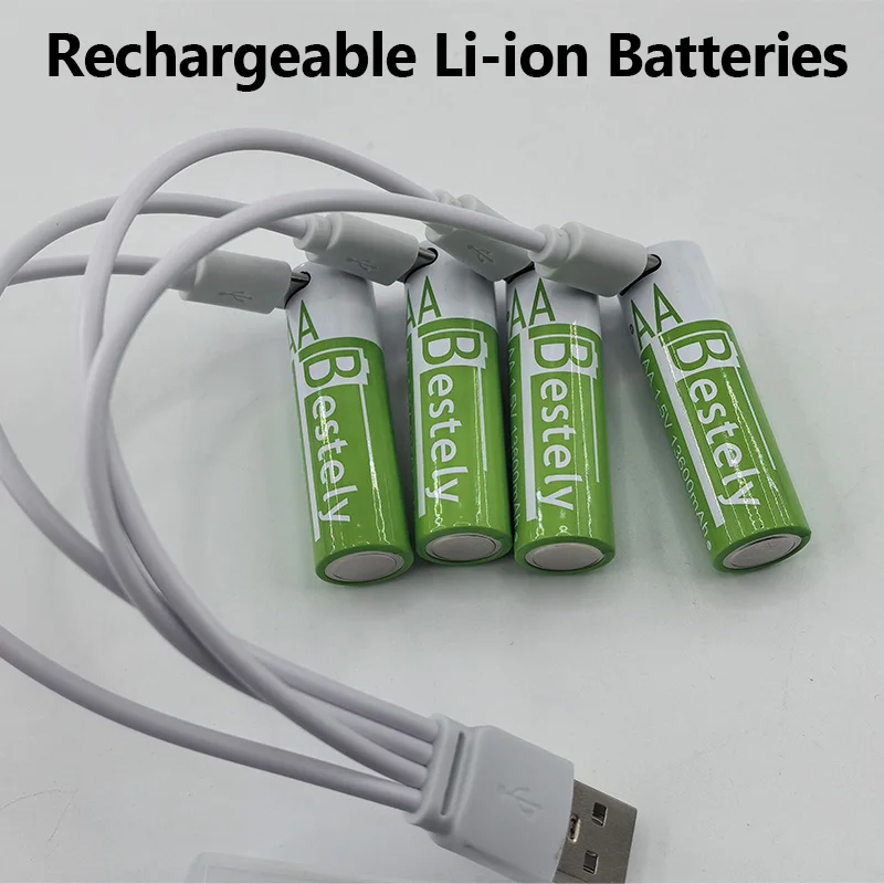 Rechargeable 1.5 Volt Li-ion  Batteries AA LR6 13600mAh & AAA LR03 6800mAh USB Type C Charging Low Self-Discharge