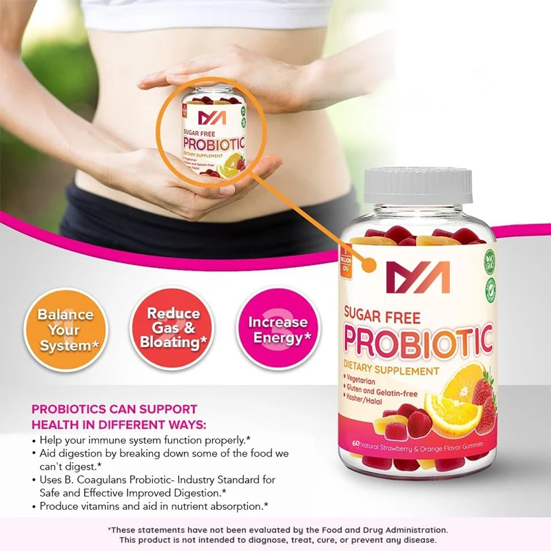 

Probiotic gummies sugar free -5 billion colony units reduce gas, bloating - Clostridium coagulans - natural, vegetarian, kosher