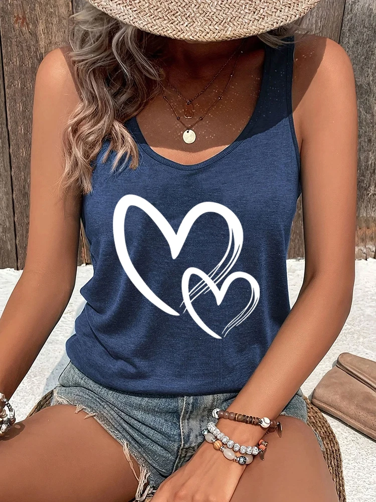 Kobiety Sexy Tops Heart Love Graphic Tank Top Summer Casual Tops Heart Print Summer Outfit Woman Heart Graphic Racerback Tank Top — zdjęcie 3