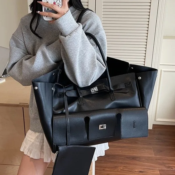​ ​ Sac fourre-tout de Niche mat pour femmes, sac à main surdimensionné sous les bras, cuir de grain de galets, résistant à l'eau, cheval de travail, Design essentiel et robuste