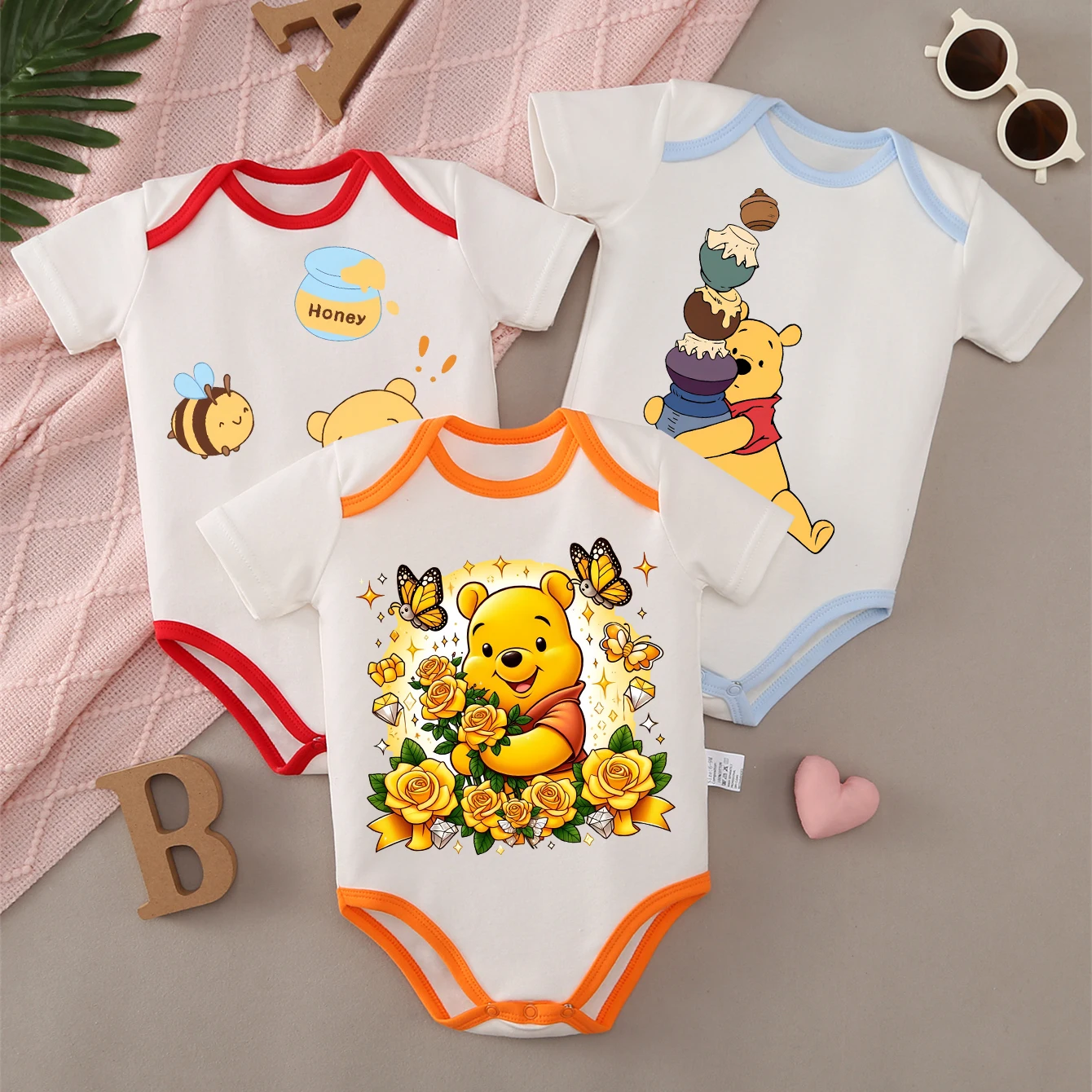 

MINISO Winnie The Pooh 100% Cotton Soft and Comfortable Baby Onesie Bodysuit Cute Print for 0 To 12 Months Newborn