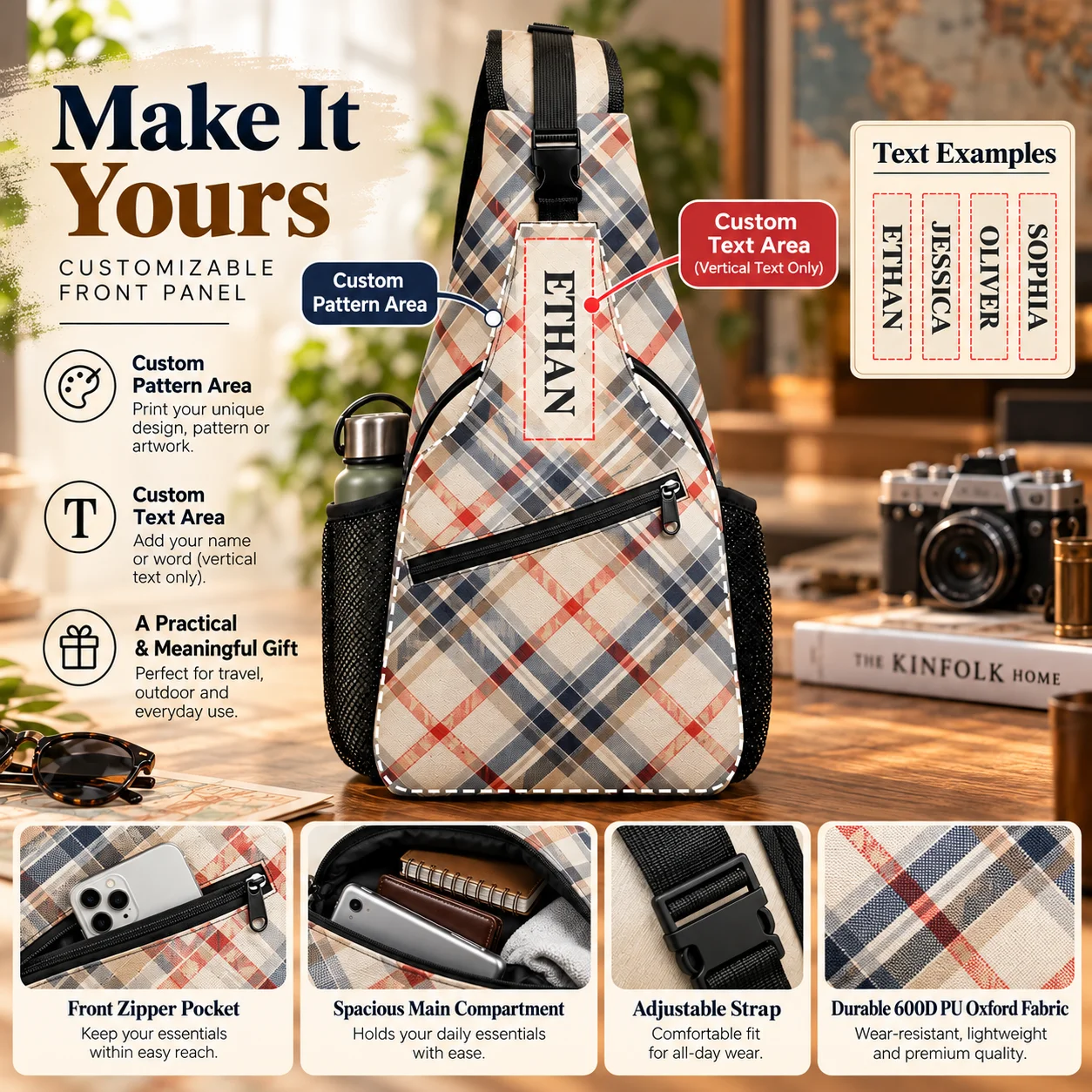 Custom Shoulder Bag for Men Personalized Crossbody Bag 290 Twill Composite Fabric for Work Travel Outdoor Shopping Daily Commute