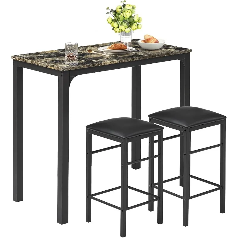 

3-Piece Pub Dining Set Counter Height Breakfast Table with 2 Bar Stools, Seating for two, Rustic Brn