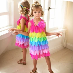 Girls Dress Rianbow Color Dress For Kids Girl Sleeveless Children Dresses Summer Costumes For Girls 6 8 10 12 14