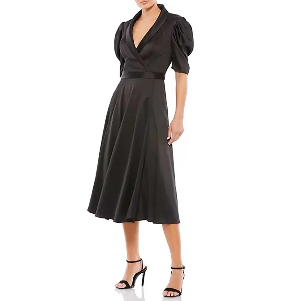 

V Neck Half Sleeve Knee Length A Line Belted Evening Dress for Women Prom Dresses 2025 New Fashion Formal Gowns فساتين سهرة