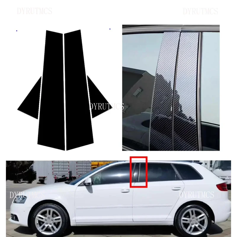 

Glossy Black Silver Carbon Pillar Post Fit For Audi A3 S3 RS3 4dr 8P 2003 2004 -2013 Door Window Column BC Trim Sticker Cover