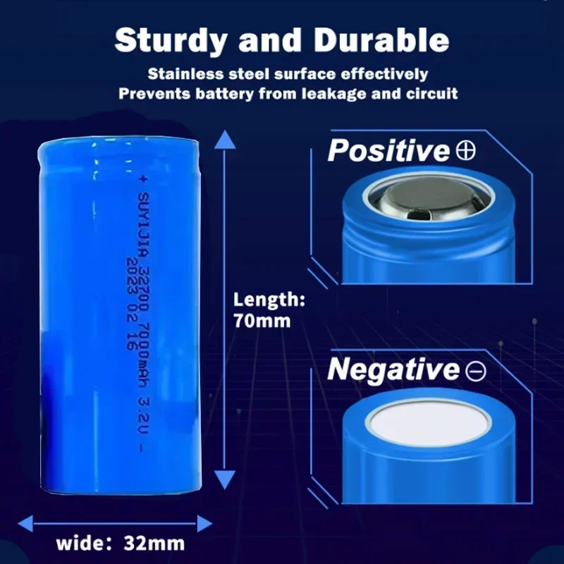 New 3.2V 7000mAh 32700 Lifepo4 Rechargeable Battery Professional Lithium Iron Phosphate Power Battery DIY Solar Electric Bicycle