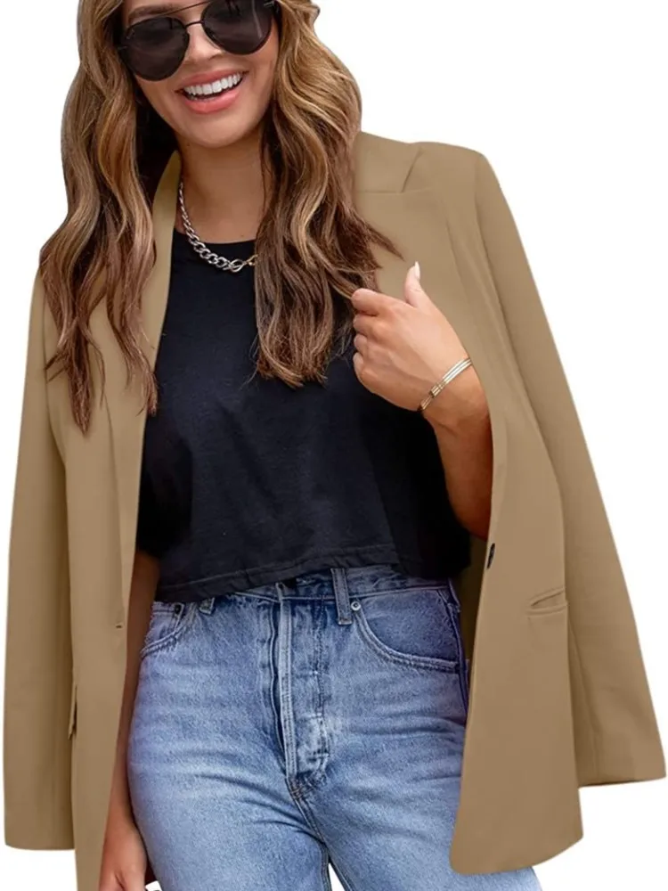 Casual Long Sleeve Suit Jacket Office Lady Spring Autumn Fashion Elegant Solid Turn Down Collar Blazer Coats For Women 2023 Tops