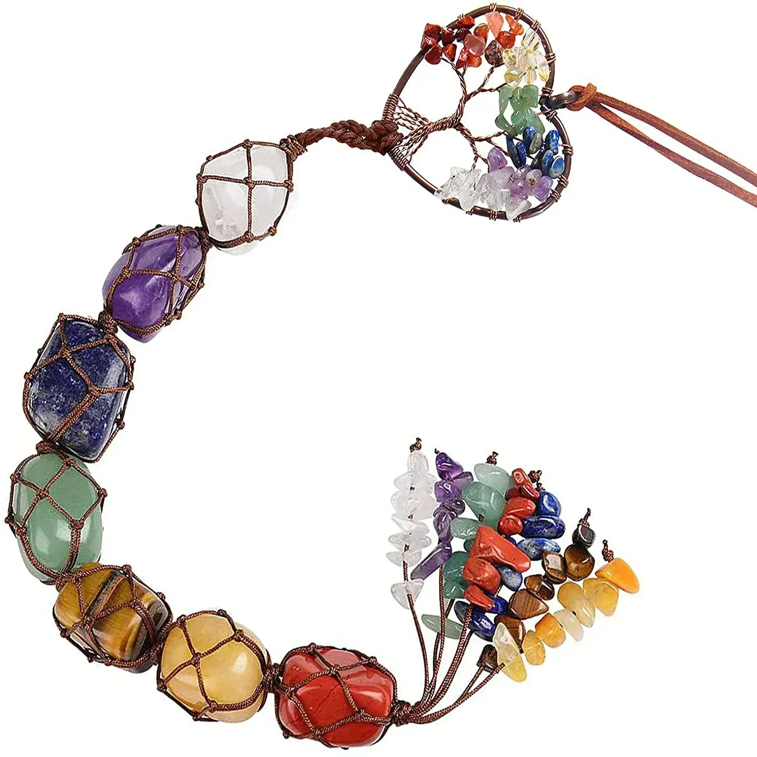 Tree of Life Chakra Stones 7 Color Healing Crystal Hanging Ornament Fengshui Decoration For Car Window Wall Home Decor