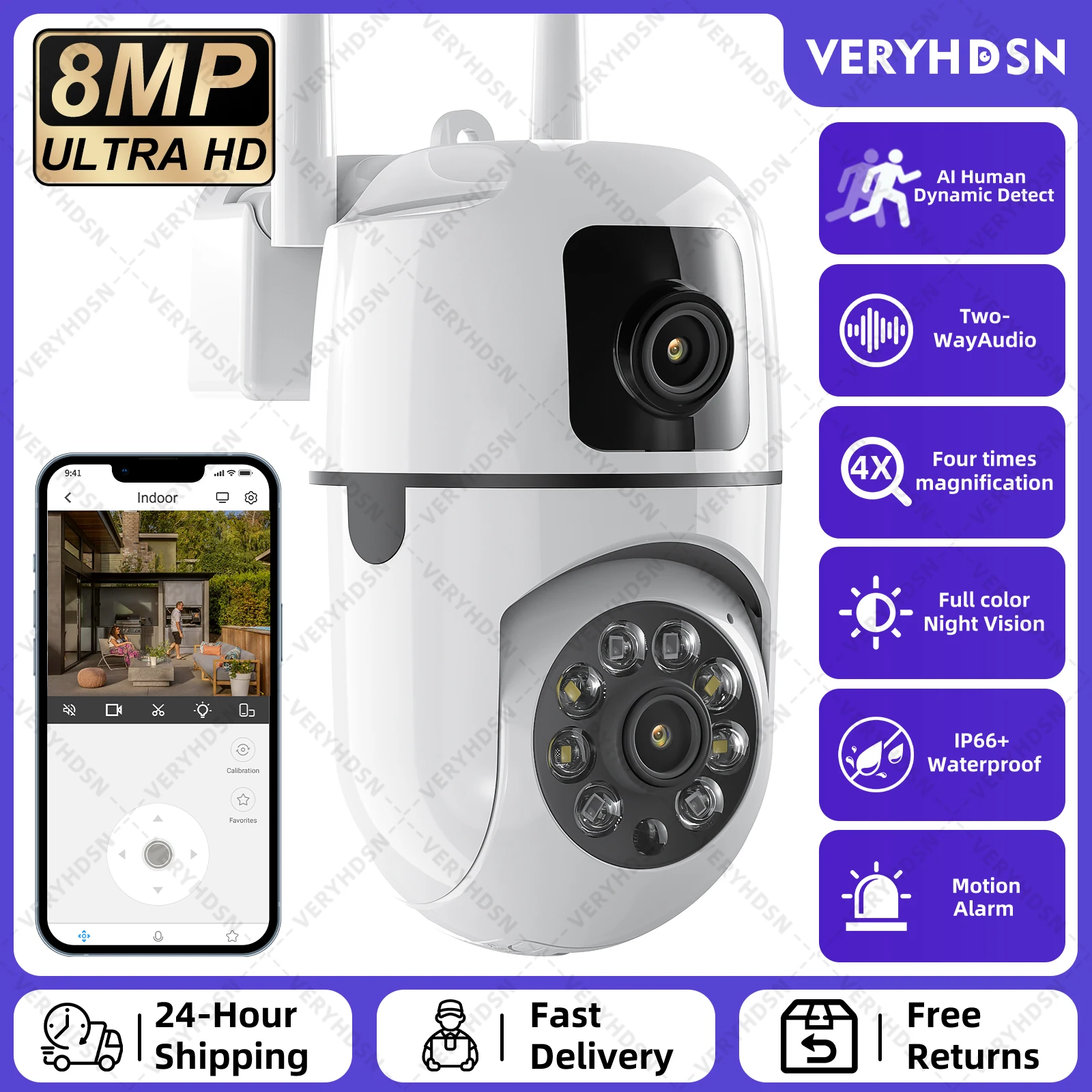 

8MP 4K Outdoor Surveillance Camera Dual Lens Dual Screen AI Auto Tracking IP Video Wifi PTZ Camera CCTV Two Way Audio cameras
