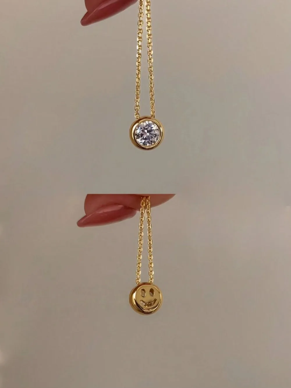 Dainty Smiley Bubble High Carbon Diamond Necklace, Classic Round Stone Smile Pendant for Women Daily Wear