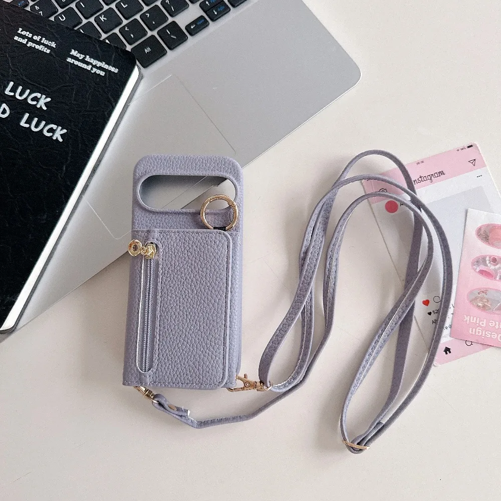 

Кожаный чехол с кольцом на молнии для Google Pixel 10 Pro XL 9A 9 8 8A 7A 7, длинный чехол с карманом на ремешке