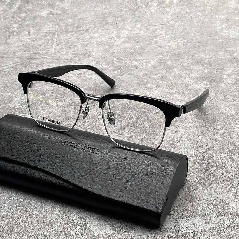 Business half frame literary glasses Frame men\'s and women\'s large face eyebrow line square frame retro optical prescription gla