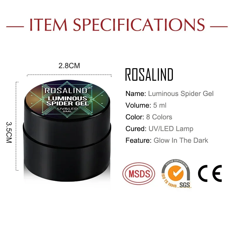 ROSALIND 5ML Painting Gel Polishes Painting Jar Semi Permanent Soak Off UV Luminous Brushed Gel Nail Art Design Top Base Coat