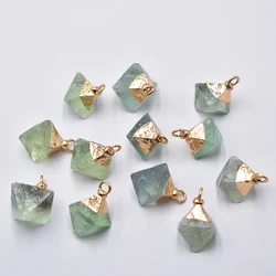 Wholesale 12pcs/lot fashion good quality natural stone green fluorite octahedron pendants for jewelry accessories making free