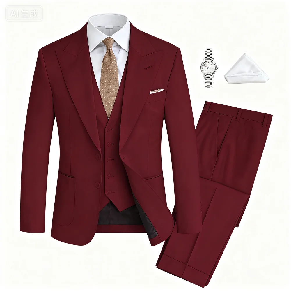 

Men's Three-Piece Tuxedo Peak Lapel Formal Suit Solid Jacket Vest Pants - Party Prom Daily Casual Business Grooming