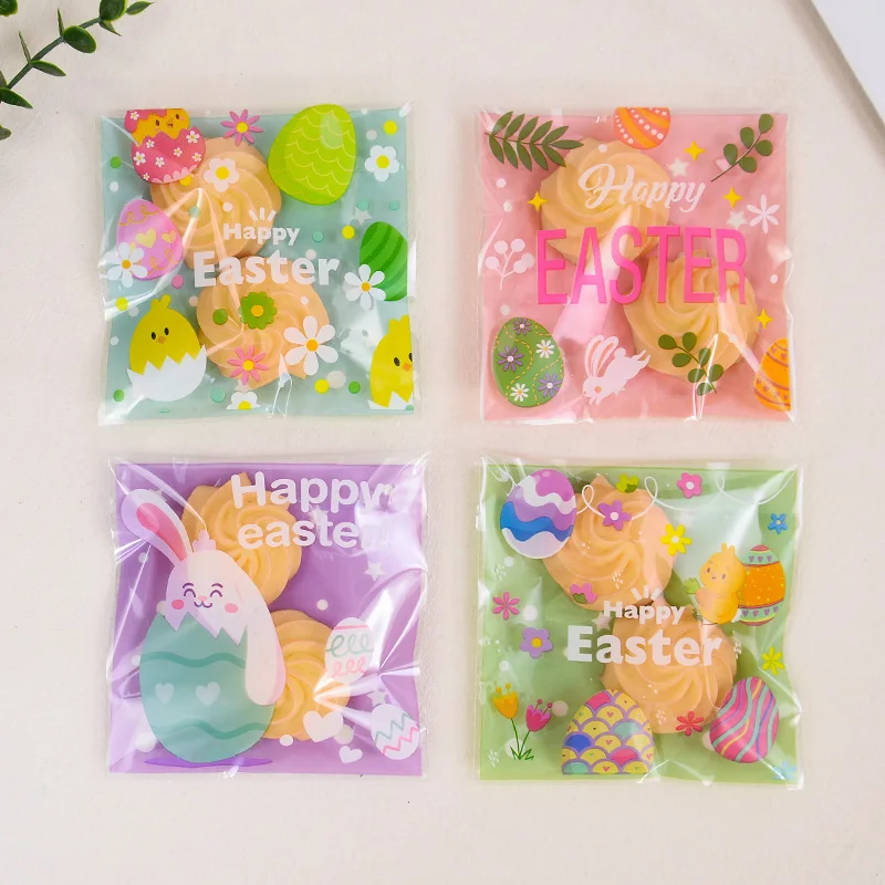 100Pcs Easter Candy Cookie Bag Cute Bunny Eggs Gift Snack Packaging Bags 2025 Happy Easter Party Decoration Supplies Kids Favors