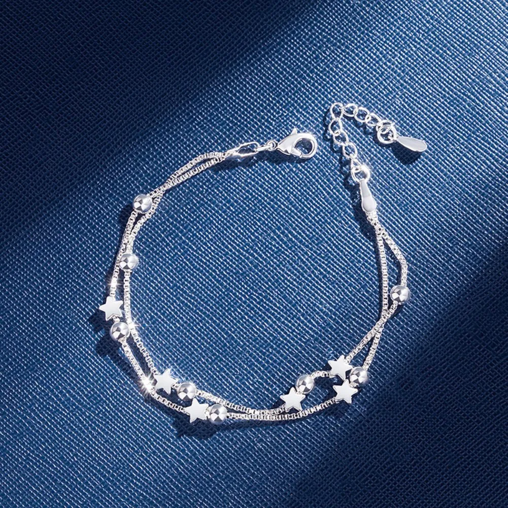 

Fine 925 Sterling Silver Chain Stars Bracelets For Women Charms Fashion Designer Party Wedding Jewelry Holiday Gifts