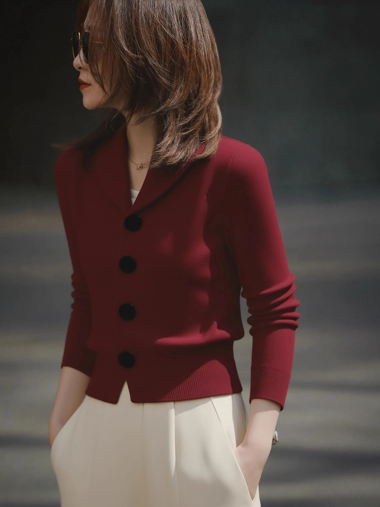 

Red Knitted Long Sve Sweater Women's Sle Commute Faion Korean Version Regular Fit Medium Softn Long Sve Cardigan