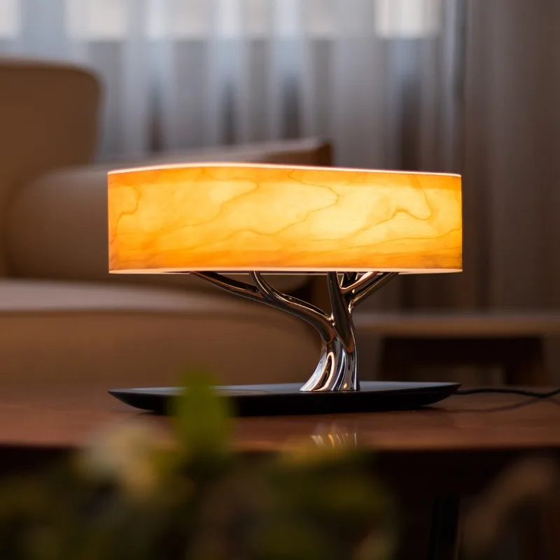 Treelight Creative Bedside Bluetooth Audio Atmosphere Desk Lamp Wireless Charging Wooden Touch Dimming Speaker