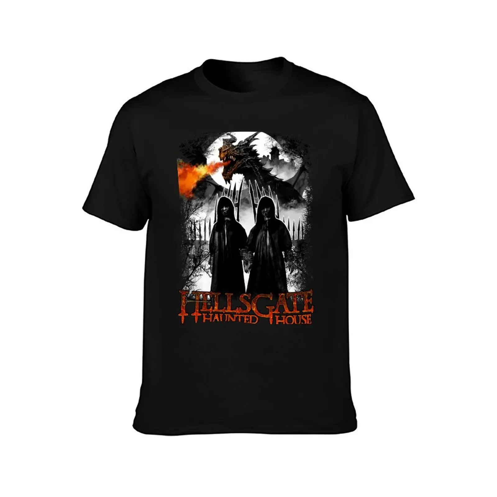 HellsGate Haunted House: Twins with Dragon T-Shirt, Summer Casual Cotton Tee, Oversized Streetwear Tops, Vintage Graphic Print
