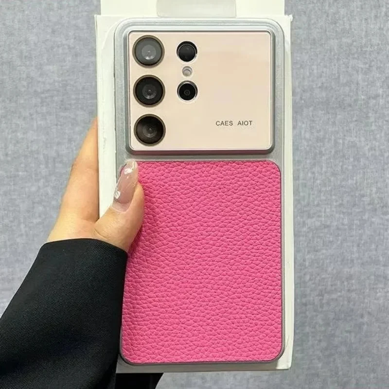 Luxury Lychee Pattern Case For Samsung Galaxy S26 Ultra Shell With Camera Lens Film Protection Double Color Fashion Cover Funda