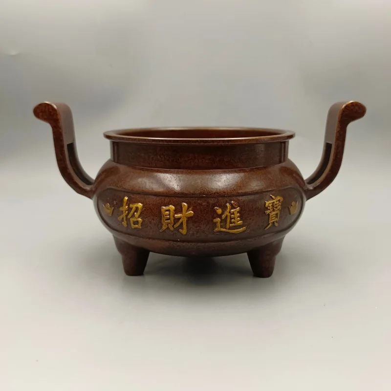 

Yuanbao стиль с изогнутыми ушками, медная курильница, медная посуда, коллекционный медный орнамент, домашний декор, ремесло