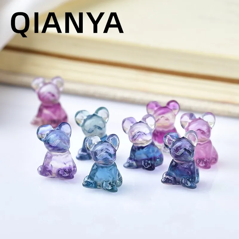 Leuke Franse Bulldog Natuurlijke Kleur Fluoriet Crystal Quartz Steenhouwen Dier Ambachten Healing Aura Beeldjes Home Decor Geschenken